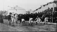 Registro da corrida de corrida de 100 metros em 1896, em Atenas - Getty Images