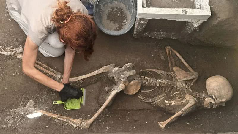 Esqueleto de vítima do Vesúvio encontrado em Pompeia - Divulgação/Parque Arqueológico de Pompeia