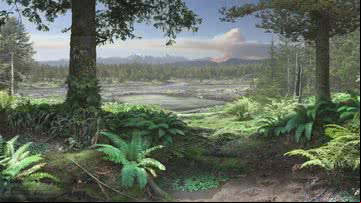 Reconstrução de paisagem durante o início do período Cretáceo - Divulgação
