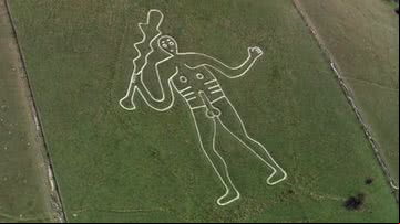 Imagem aérea do Gigante de Cerne Abbas - Reprodução/Vídeo/YouTube/@ukquesttv