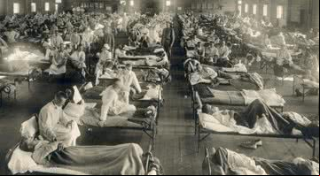 Soldados doentes de gripe espanhola nos EUA - Wikimedia Commons