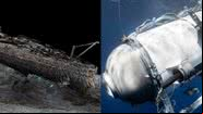 Os destroços do Titanic em varredura e o submersível desaparecido - ATLANTIC PRODUCTIONS/MAGELLAN e Divulgação/OceanGate